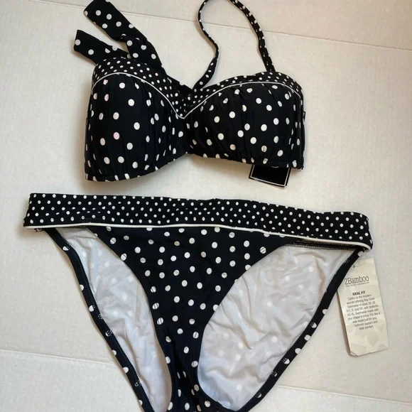2Bamboo New Black Polka Dot 2pc Bikini A172